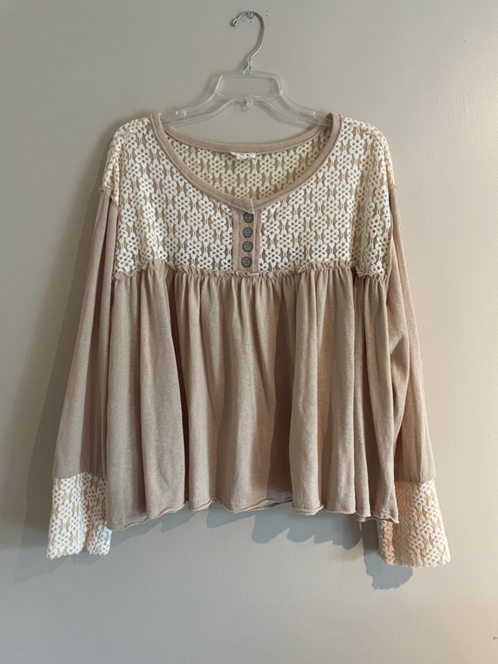 POL Cream Lace Yoke Flowing Tunic Top